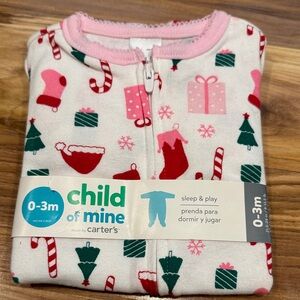 Child of Mine Festive Pink and Green Pajama Set Sleep and Play Footie Christmas